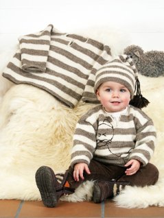 Randmönstrad tröja med eller utan broderad katt och mössa