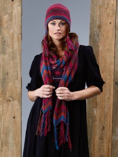 Virkad mössa, halsduk och sjal