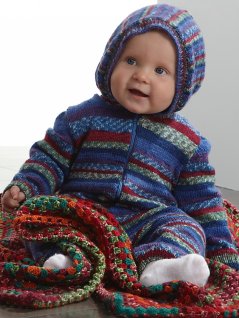 Slätstickad overall och virkad filt