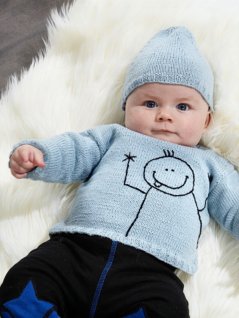 Stickad tröja med streckgubbe och mössa