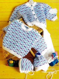 Kofta, jumper, byxa, mössa och hätta