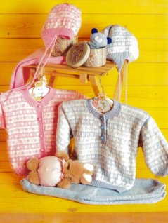 Kofta, tröja, byxa och mössa