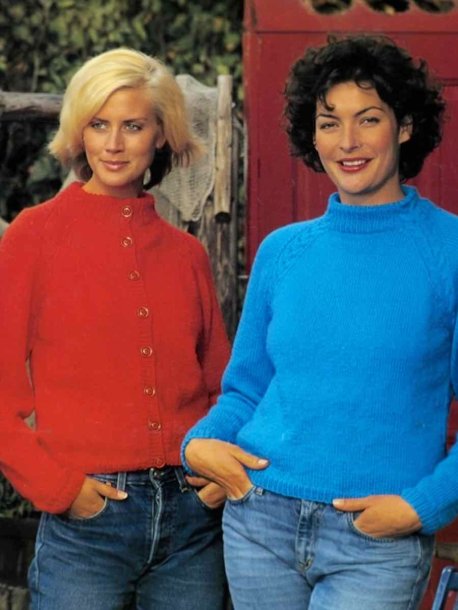 Raglanpullover och kofta med dragkedja eller knappkant