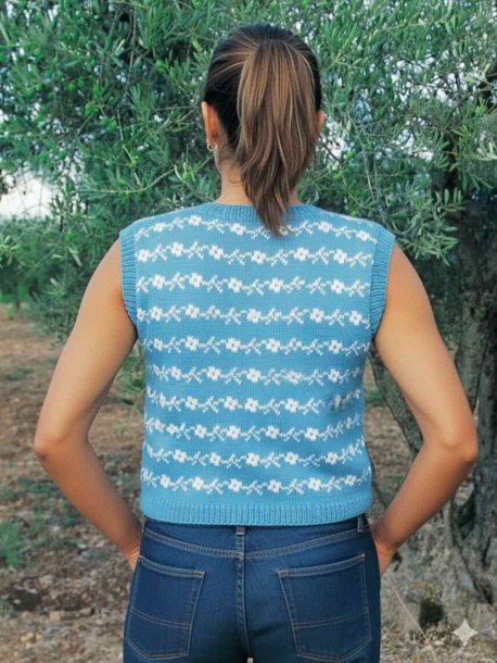 Ärmlös damjumper med blombårder