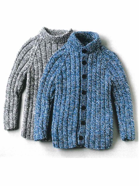 Raglanpullover och kofta i ribbstickning