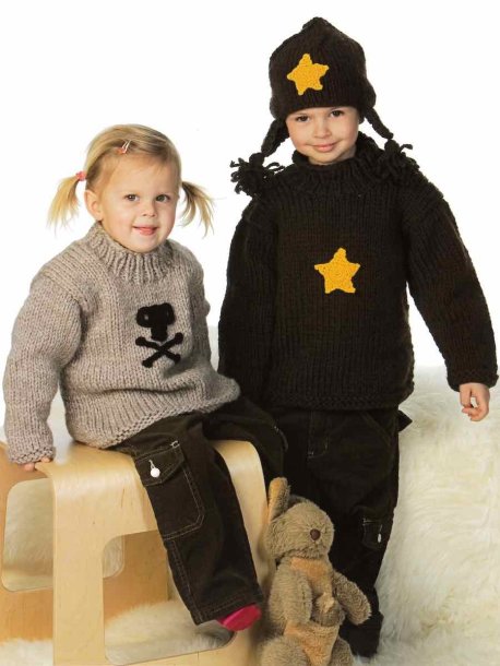 Tröja och mössa med virkad döskalle, stjärna