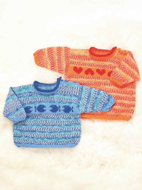 Tröja med hjärtan eller fiskar