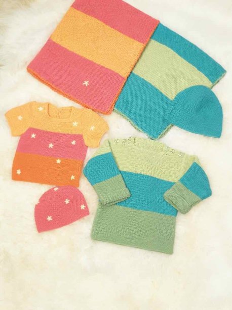 Rätstickade tröjor, mössor och filtar