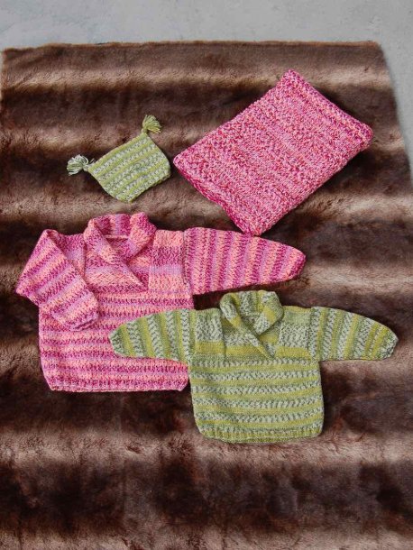 Sjalkragströja, mössa och filt