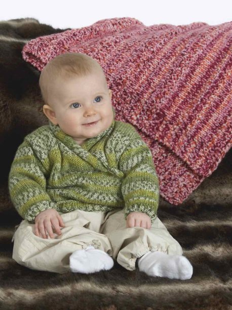 Sjalkragströja, mössa och filt