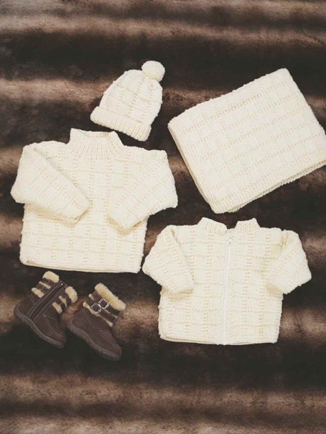 Rutstickat, baby, barnset och filt