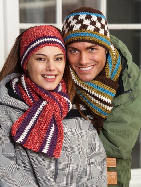 Virkad mössa, pannband och halsduk