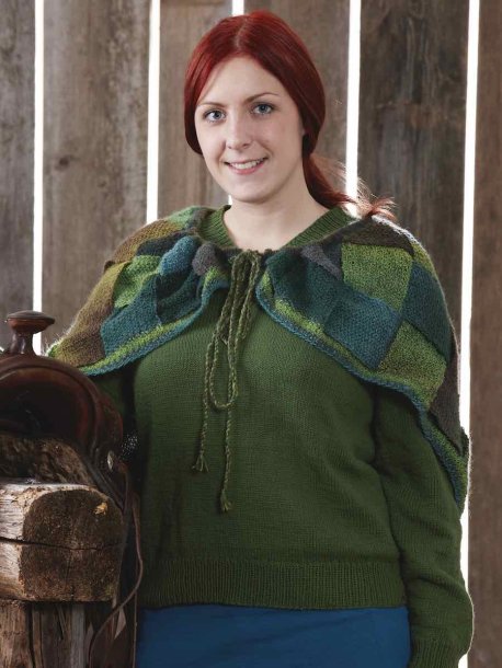 Mosstickad flätad sjal